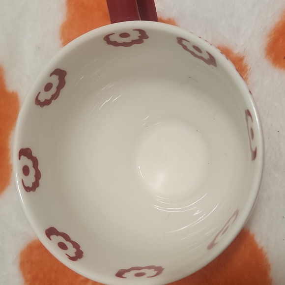 Dutch Wax Coastline Ceramic White Red Floral Coffe Tea Mug Cup Footed Monogram T - Picture 4 of 5